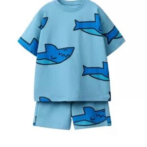 Zara Light Blue Shark Print Kids Pajama Set